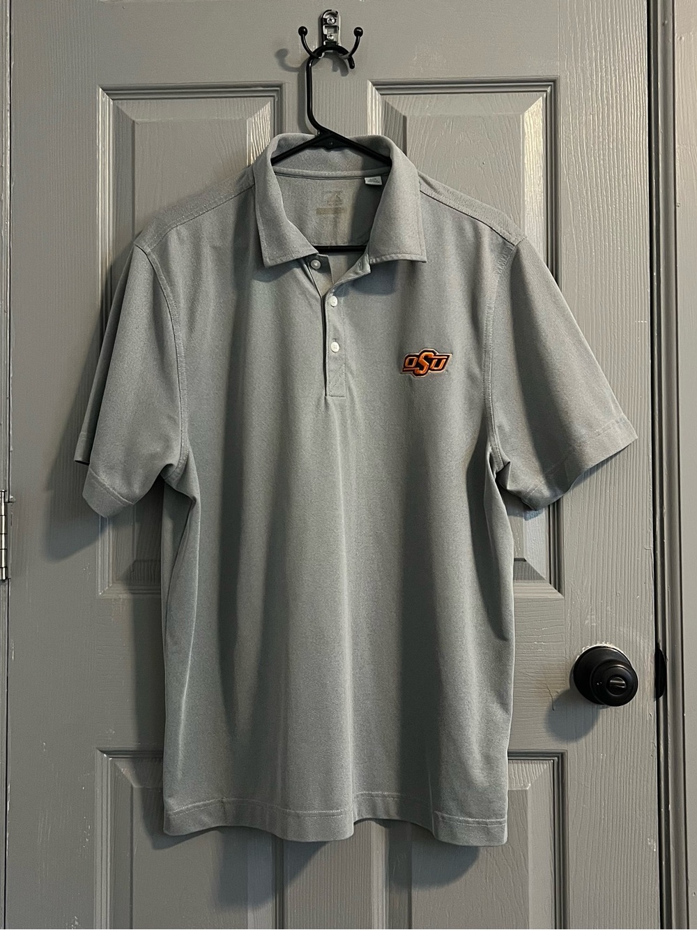 Oklahoma State Embroidered Gray Polo Shirt Cutter & Buck Size L